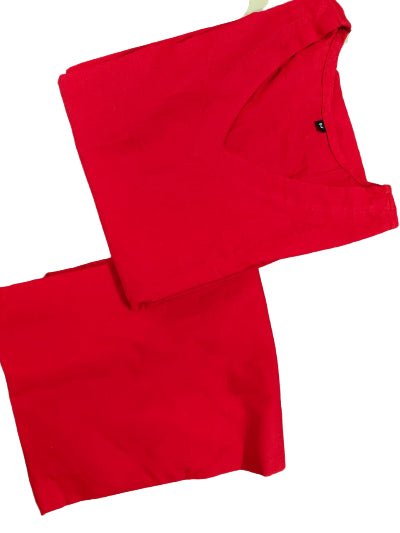 Classy Ruby Red Handwork Pure Cotton Kurti Pant Set Of 2 - BONYHUBSALWAR KAMEEZ