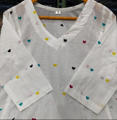 White Pure Cotton Anarkali Kurti Pant Set Of 2 - BONYHUBSALWAR KAMEEZ