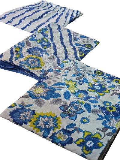 Sky Blue Floral Embroidery Cotton Straight Suit Set - BONYHUBSALWAR KAMEEZ