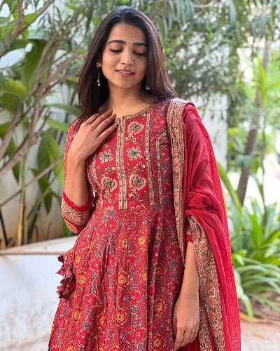 Elegant Red Handwork Cotton Anarkali Suit - BONYHUBSALWAR KAMEEZ