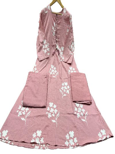 Peach Pink Elegant Embriodey Cotton Straight Suit Set - BONYHUBSALWAR KAMEEZ