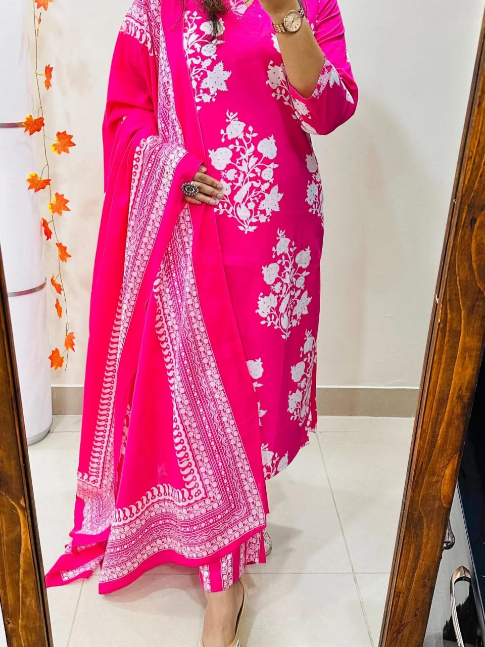 Pink Printed Sequence Embroidery Pure Cotton Straight Suit Set - BONYHUBSALWAR KAMEEZ