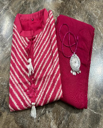 Fuchsia Pink Crepe Maslin Trendy Cord Set - BONYHUBSALWAR KAMEEZ