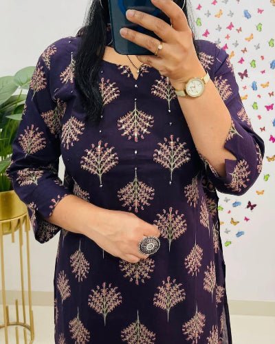 Navy Blue Classy Adda work Cotton Straight Suit Set - BONYHUBSALWAR KAMEEZ