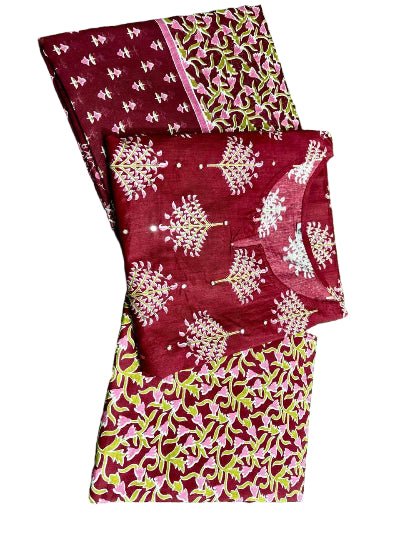 Red Classy Adda work Cotton Straight Suit Set - BONYHUBSALWAR KAMEEZ