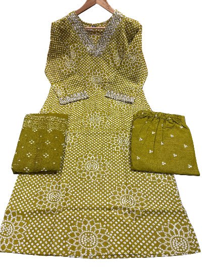 Olive Green Classy Embroidery Pure Cotton Straight Suit - BONYHUBSALWAR KAMEEZ