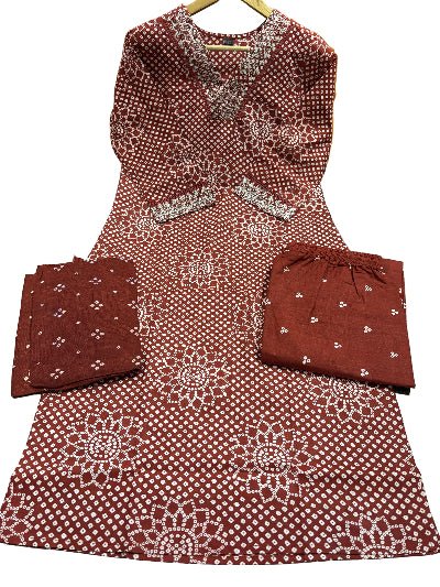 Burnt Red Elegant Embroidery Pure Cotton Straight Suit - BONYHUBSALWAR KAMEEZ