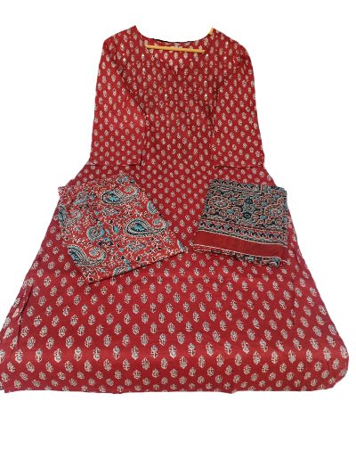 Red Jaipuri Embroidery Cotton Straight Suit - BONYHUBSALWAR KAMEEZ