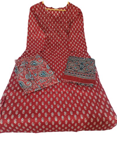 Red Jaipuri Embroidery Cotton Straight Suit - BONYHUBSALWAR KAMEEZ