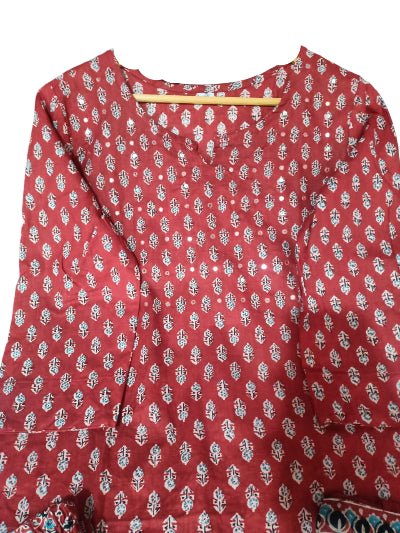 Red Jaipuri Embroidery Cotton Straight Suit - BONYHUBSALWAR KAMEEZ