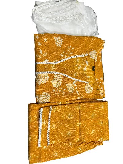 Trendy Yellow Katha Cotton Frock Style Suit - BONYHUBSALWAR KAMEEZ