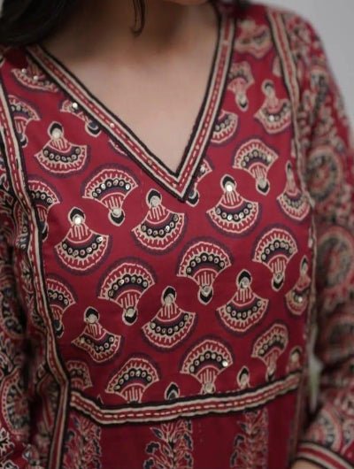 Royal Red MulMul Pure Cotton Straight Suit Set - BONYHUBSALWAR KAMEEZ