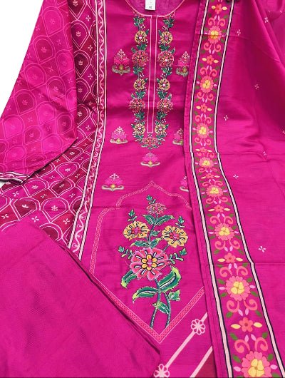 Rani Pink Pure Muslin Silk Straight Suit Set - BONYHUBSALWAR KAMEEZ
