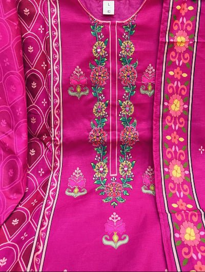 Rani Pink Pure Muslin Silk Straight Suit Set - BONYHUBSALWAR KAMEEZ