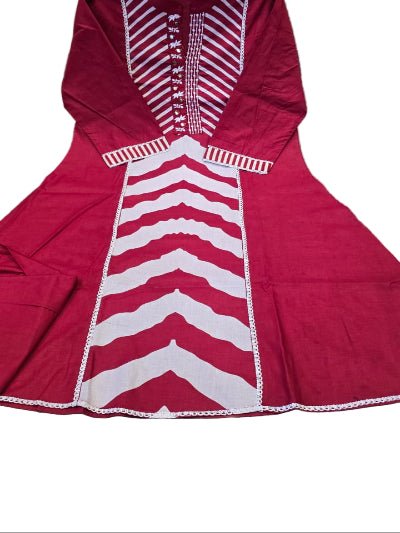 Elegant Maroon Printed Cotton Embroidery Anarkali Suit - BONYHUBSALWAR KAMEEZ