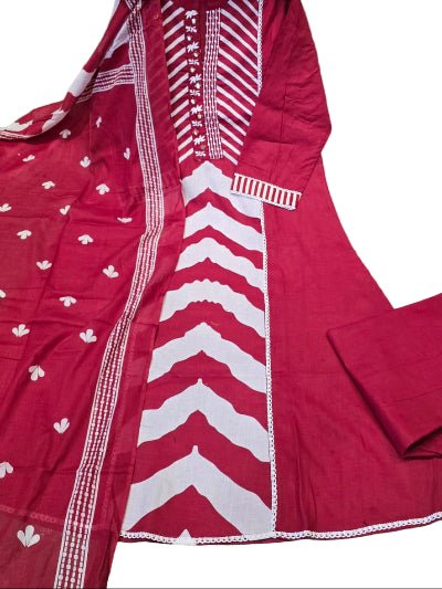 Elegant Maroon Printed Cotton Embroidery Anarkali Suit - BONYHUBSALWAR KAMEEZ