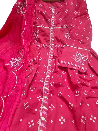 Hot Pink Printed Chanderi Embroidery Cotton Anarkali Suit Set - BONYHUBSALWAR KAMEEZ