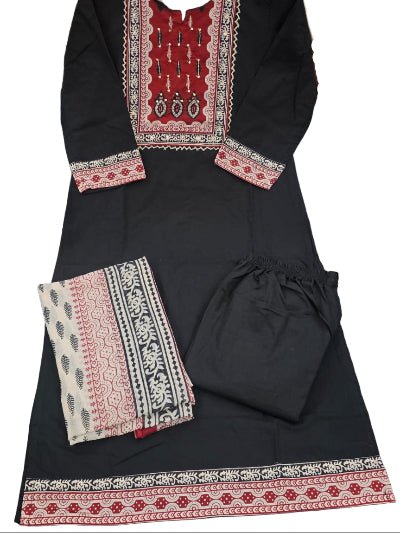Black Stunning Adda Work Cotton Straight Suit Set - BONYHUBSALWAR KAMEEZ