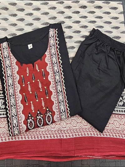 Black Stunning Adda Work Cotton Straight Suit Set - BONYHUBSALWAR KAMEEZ