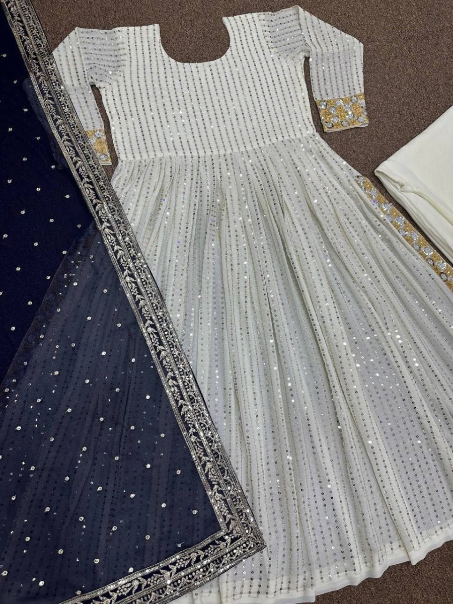 Anarkali Gold Embroidery Gown Set of 3 - BONYHUBSALWAR KAMEEZ