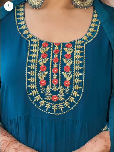 Anarkali Plus Size Teal Blue Kurti Dupatta Set of 2 - BONYHUBSALWAR KAMEEZ