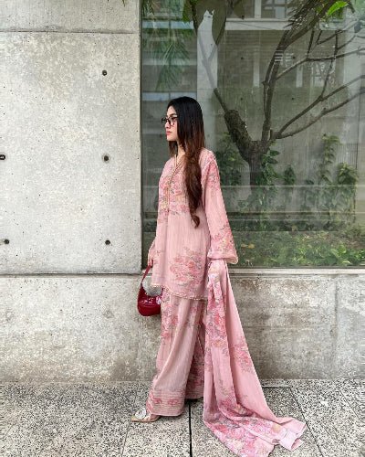 Baby Pink Floral Digital Print Farshi Suit Set - BONYHUBSALWAR KAMEEZ
