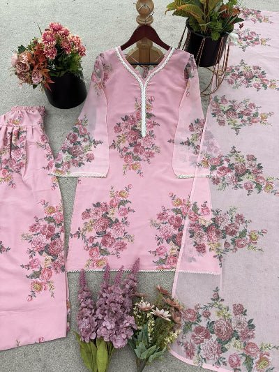 Baby Pink Floral Digital Print Farshi Suit Set - BONYHUBSALWAR KAMEEZ