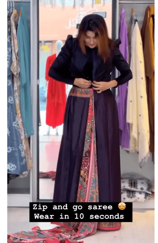 Black 10 Second Multicolor Readymade Sari Gown UK Next Day - BONYHUBSAREE