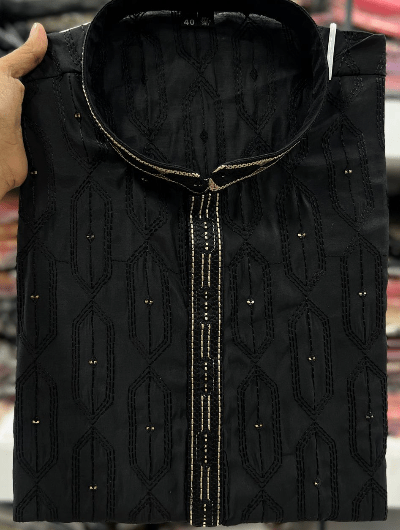 Black Embroidery Festive Men Kurta Pyjama - BONYHUBMEN KURTA