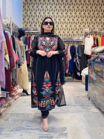 Black Embroidery Salwar Suit Set of 3 UK Next Day - BONYHUBSALWAR KAMEEZ