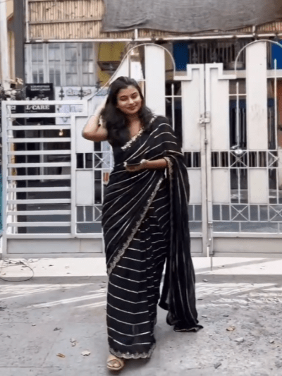 Black Georgette Embellished Zip & Go 10 Second Saree Gown - BONYHUBSAREE