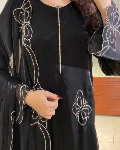 Black Stylish Butterfly Pattern Work Salwar Suit Set - BONYHUBSALWAR KAMEEZ