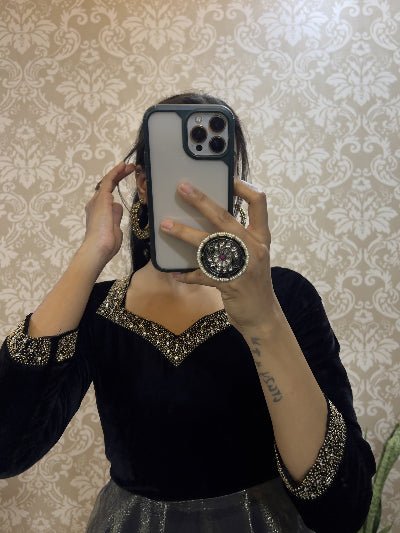 Black Velvet & Soft Tissue Silk Anarkali Gown Dupatta Set Of 2 - BONYHUBSALWAR KAMEEZ