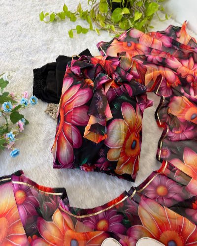 Blooming Radiance Floral Organza Anarkali Gown Suit Set - BONYHUBSALWAR KAMEEZ