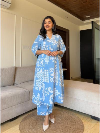 Blue Co - ord Set with Kurta Pant (Set of 2) - BONYHUBSALWAR KAMEEZ