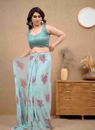 Blue Ready to Wear Sari Georgette Saree - BONYHUBSAREE