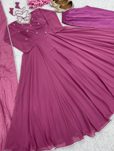 Blush Cranberry Pink Flair Anarkali Suit Set - BONYHUBSALWAR KAMEEZ