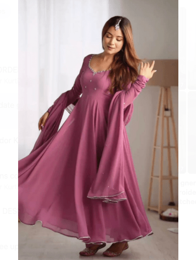Blush Cranberry Pink Flair Anarkali Suit Set – BONYHUB