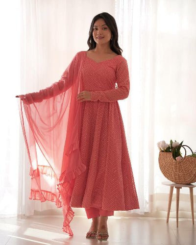 Blush Pink Nawabi Lucknowi Anarkali Suit Set - BONYHUBSALWAR KAMEEZ