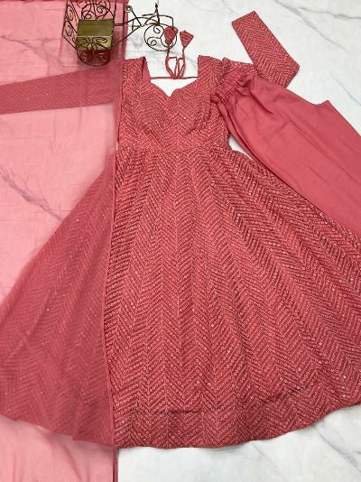 Blush Pink Nawabi Lucknowi Anarkali Suit Set - BONYHUBSALWAR KAMEEZ