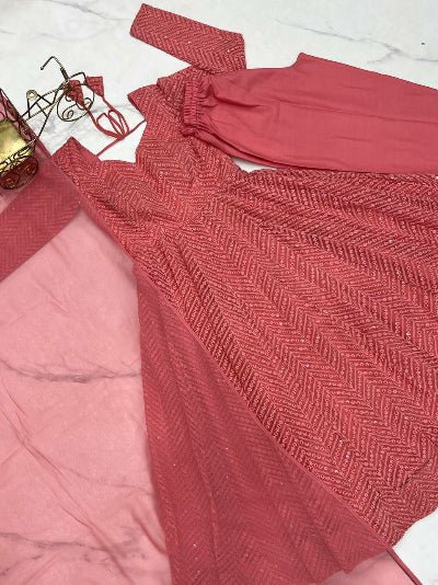 Blush Pink Nawabi Lucknowi Anarkali Suit Set - BONYHUBSALWAR KAMEEZ