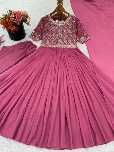 Blush Pink Sequins Work Anarkali Gown Suit Set - BONYHUBSALWAR KAMEEZ