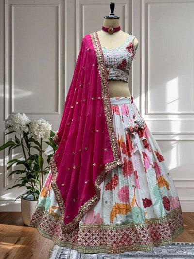 Blush Pink & White Elegance Floral Lehenga Choli Set - BONYHUBSALWAR KAMEEZ