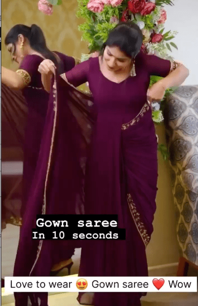 Burgandy 10 Second Saree Gown Readymade Sari UK Net Day - BONYHUBSAREE