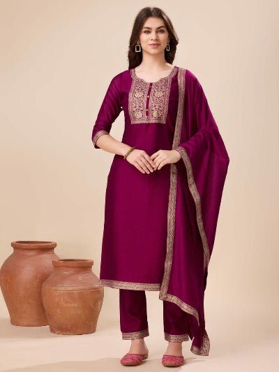 Burgandy Vichitra Silk Jacquard Salwar Suit Set - BONYHUBSALWAR KAMEEZ