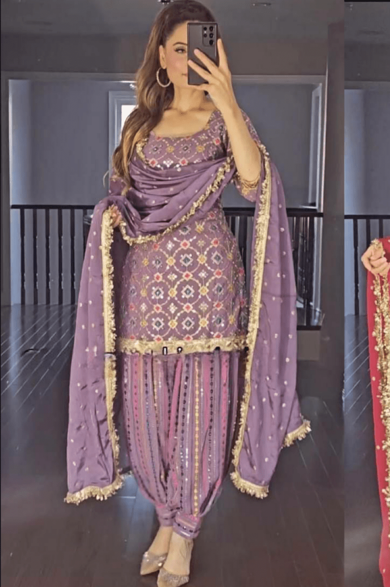 Chinon Silk Traditional Punjabi Patiyala Suit Set - BONYHUBSALWAR KAMEEZ