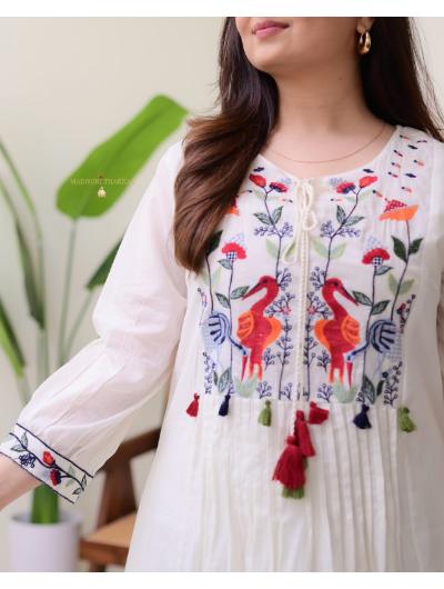 Cream Designer Kurti and Pant (Set of 2) - BONYHUBSALWAR KAMEEZ