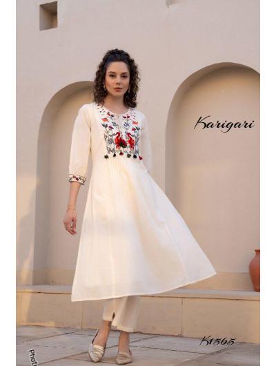 Cream Designer Kurti and Pant (Set of 2) - BONYHUBSALWAR KAMEEZ