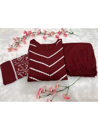 Crimson Red Cotton Co - ord Set with Kurta Pant (Set of 2) - BONYHUBSALWAR KAMEEZ