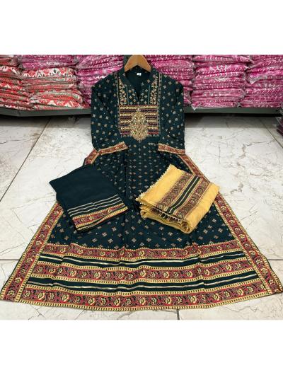 Dark Green Rayon Embroidered Salwar Suit (Set of 3) - BONYHUBSALWAR KAMEEZ